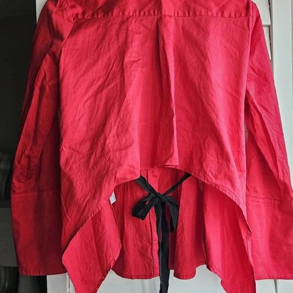 CPS Shirt Button Dress Poplin Cotton Red Raspberry Long Sleeve Short Back size M - Picture 6 of 7